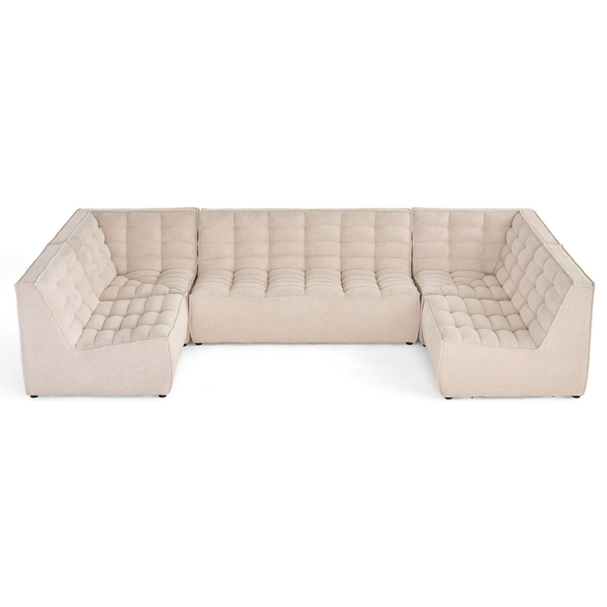 Ellie - canapé modulable panoramique 7 places en velours texturé - Beige