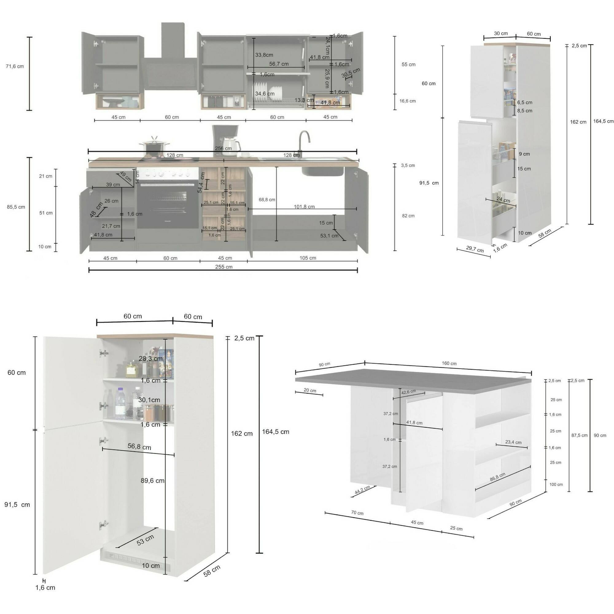 Cucina completa Dancelott, Set da cucina modulabile, Cucina componibile con più elementi, 100% Made in Italy, Antracite e Ardesia