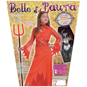 Diavoletta Red Devil Girl Costume Halloween Con Cerchietto Forcone Bambina