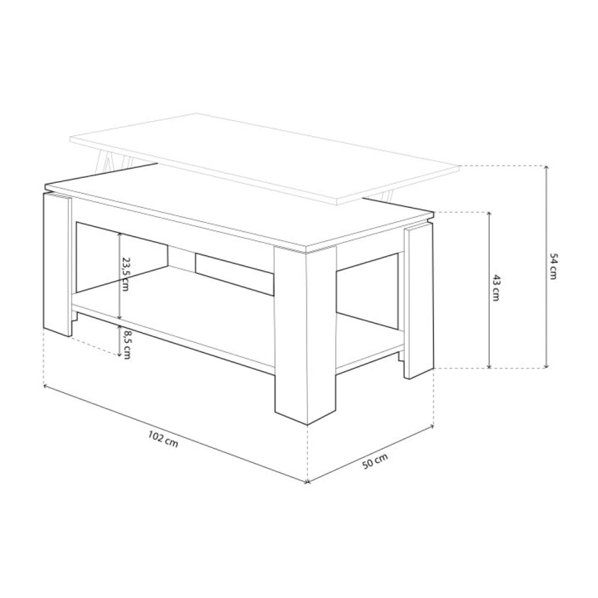 Mesa de centro elevable Lya Blanco Artik (Blanco Mate) - Óxido