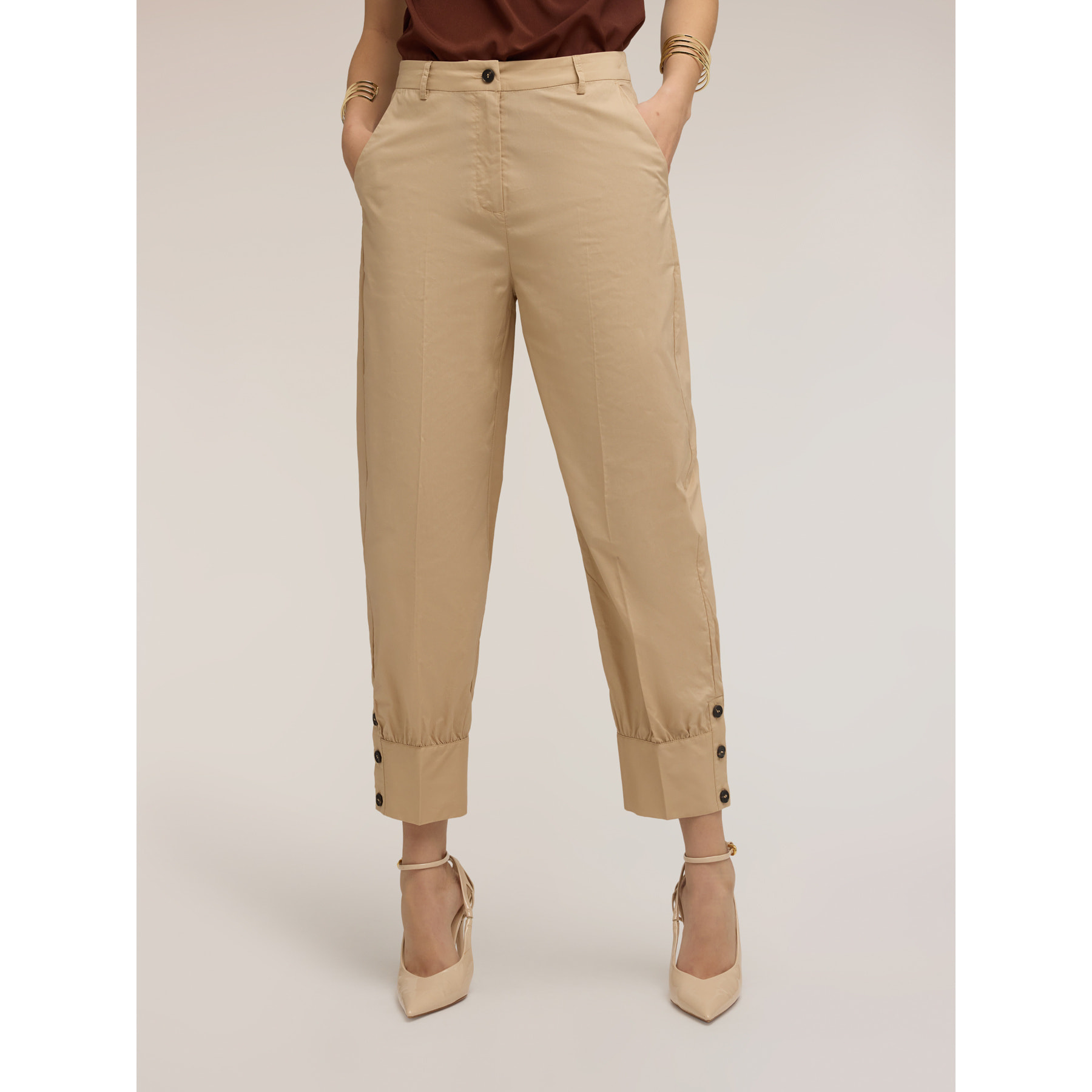 Motivi - Pantalones con puño en popelín - Beige