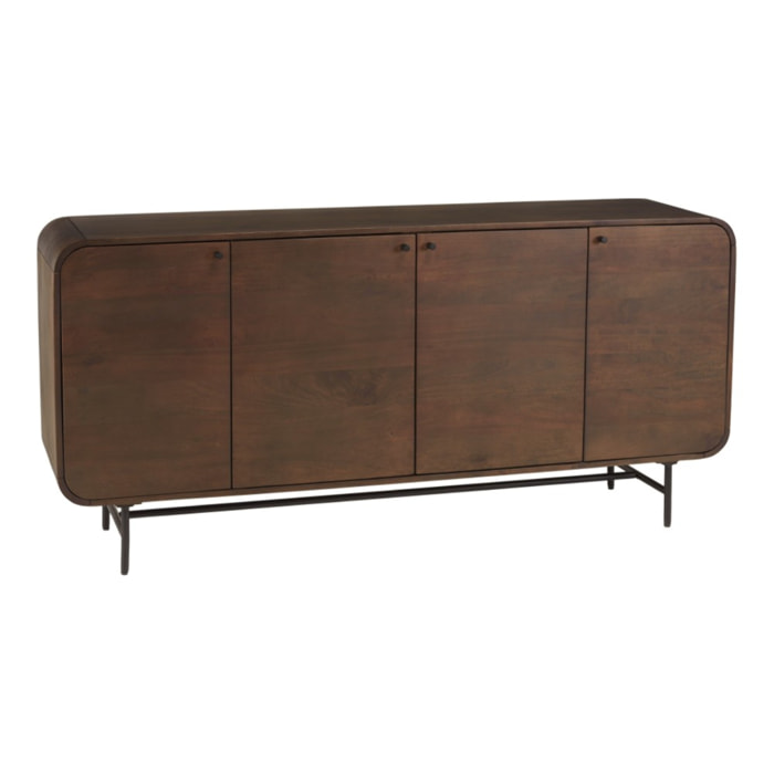 ALIX - Buffet design bois foncé et métal noir 4 portes ALIX