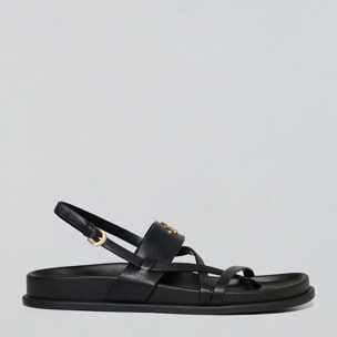 Sandalia negra de tiras Allegra tipo bio con detalle metálico