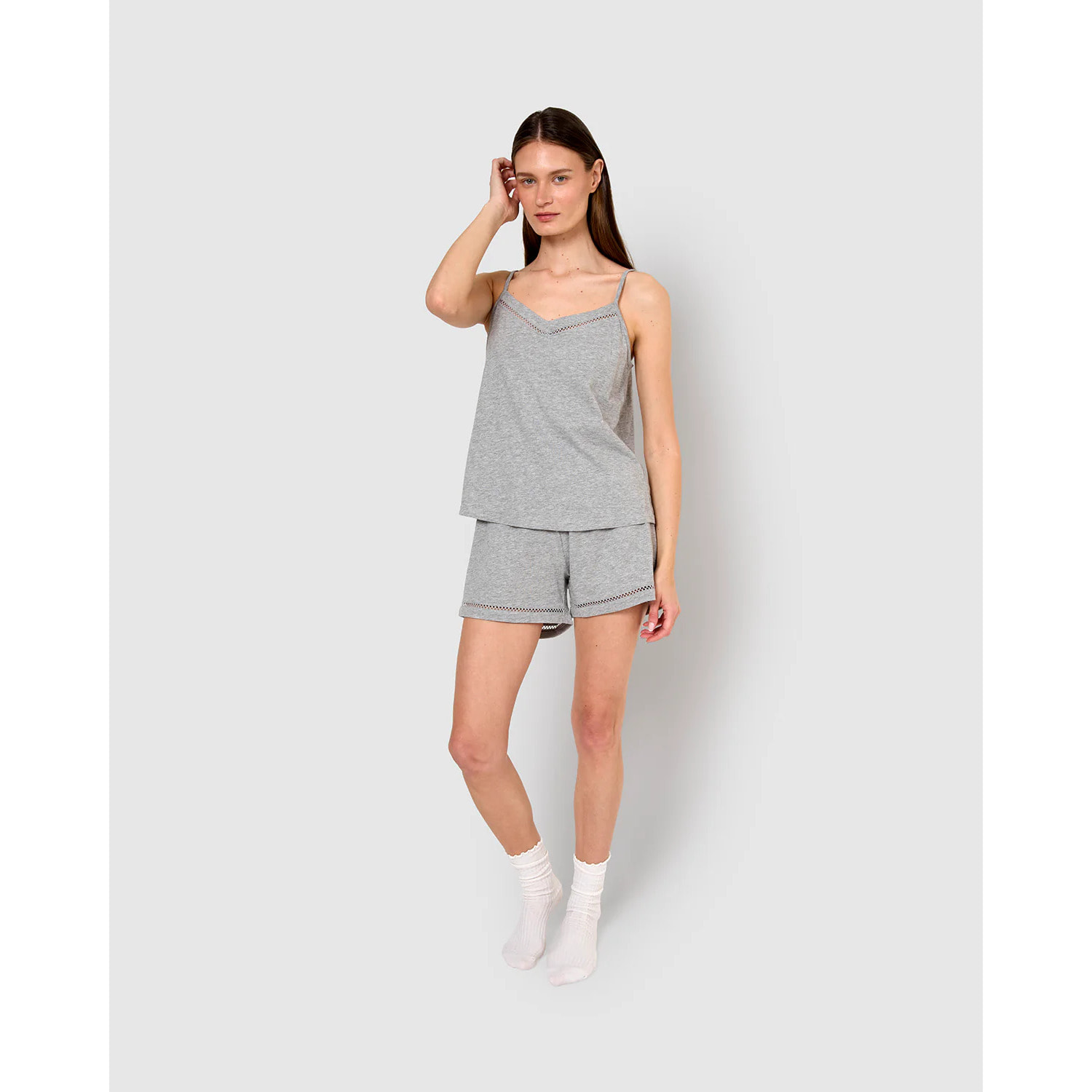 Pigiama corto cotone sfilatura spalline grigio