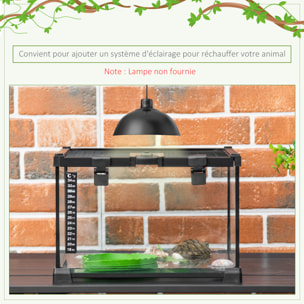 Terrarium en verre - vivarium reptiles & batraciens - habitat tortue - couvercle grillagé coulissant verrouillable - distributeur eau, thermomètre inclus - métal noir verre