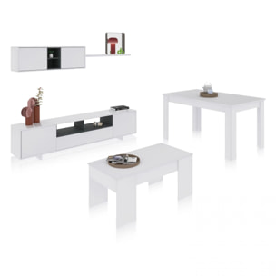 Pack salón con mesa de centro y mesa de comedor Kenzo Max V2B Blanco Brillo - Gris Antracita