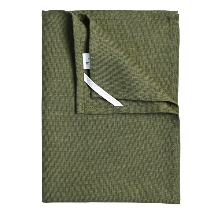 Torchon de cuisine en coton uni aspect tissé - Kaki
