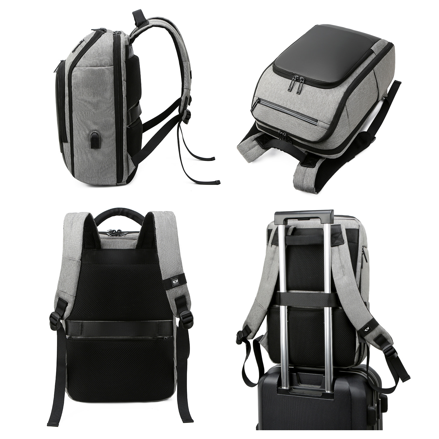 Mochila multi compartimento, porta Laptop 15,6". Capa impermeable. Adaptable a Trolley. Toma USB externa.