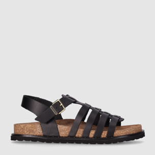 Sandalias de Piel - Negro - Tacón: Bajo