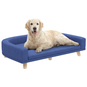 Canapé chien lit pour chien design scandinave coussin déhoussable dim 98L x 67l x 25H cm pieds bois tissu polyester bleu