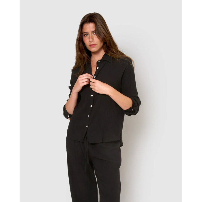 Camisa algodón lino negro