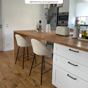 Lot de 2 chaises pour îlot central 65 cm en tissu bouclette blanc - Misty