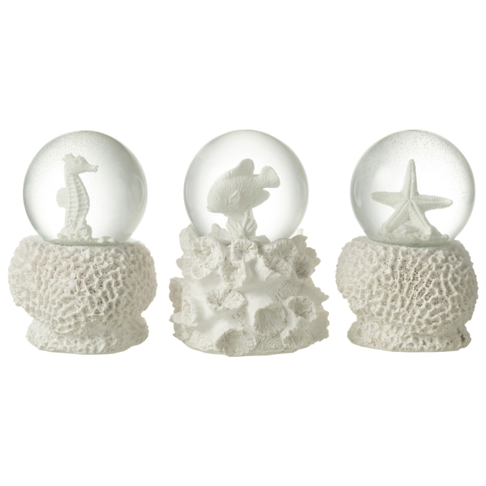J-Line boule de neige Mer - polyrésine - blanc - large - 3 pcs