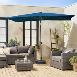 Parasol droit rectangulaire 2x3m - Touquet Bleu canard - mât central en aluminium orientable et manivelle d'ouverture