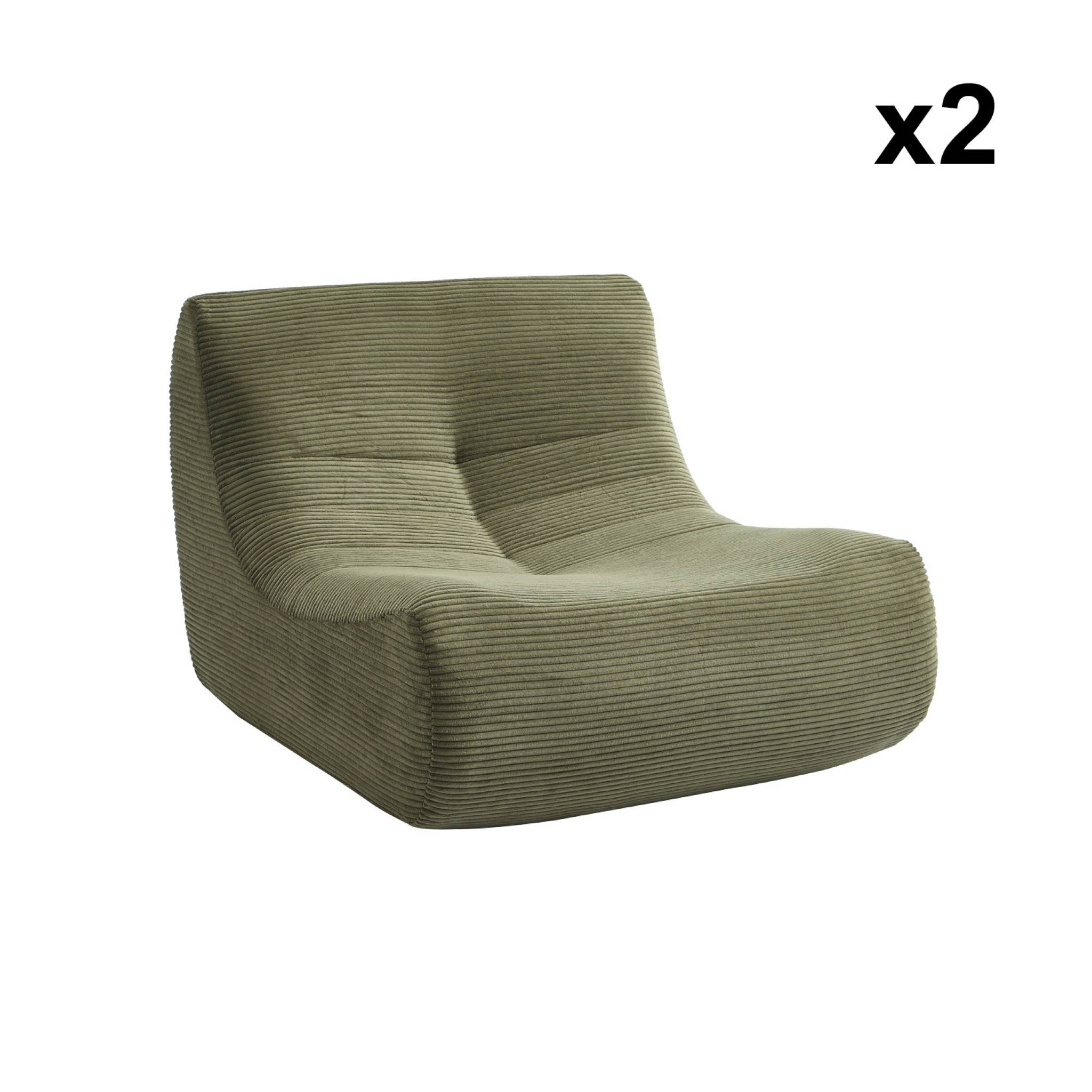 Chauffeuse velours côtelé 2 places kaki L 91 x P 105 x H 72 cm - SOKOL