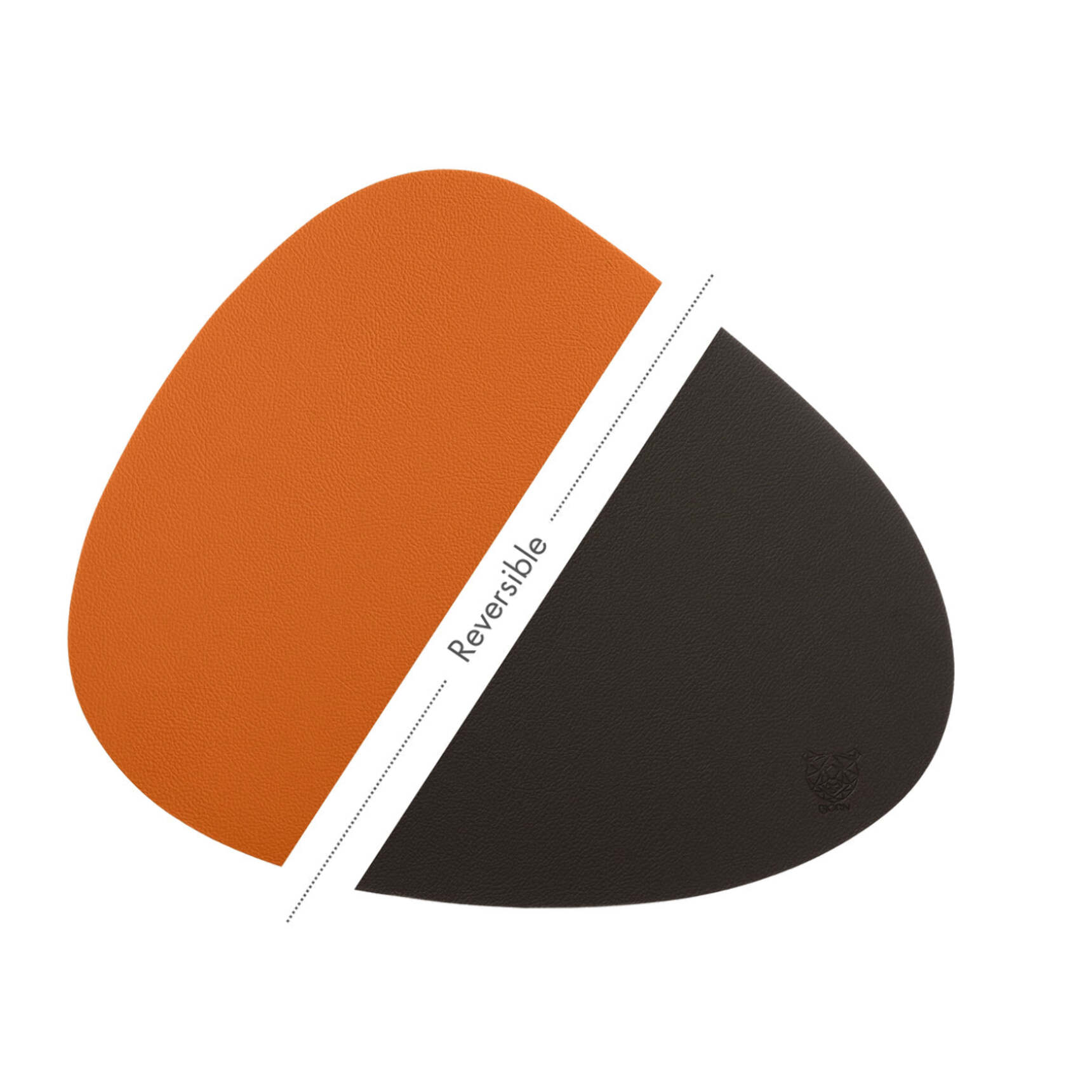 Set de table curve réversible - 6 pièces - Cuir recyclé orange et chocolat