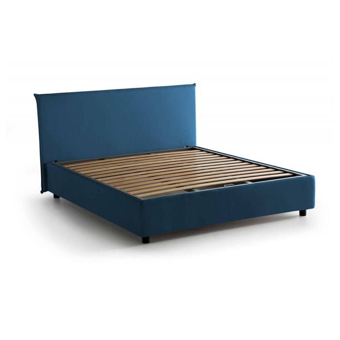 Letto alla francese Alvacus, Letto contenitore in tessuto, Apertura frontale, adatto per materasso Cm 140x200, 100% Made in Italy, Blu