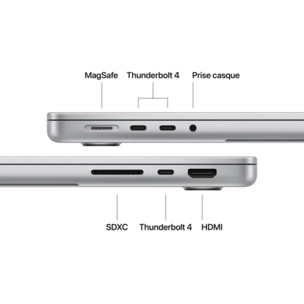 Ordinateur Apple MACBOOK Pro 14" Puce M5 CPU 10 / GPU 10 coeurs Mémoire RAM 16Go Stockage 1To SSD XDR Argent
