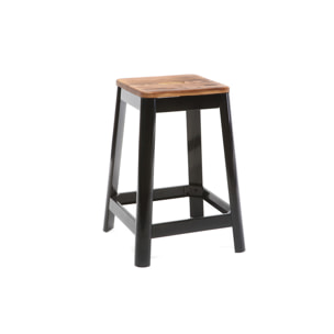 Tabourets de bar industriels en métal noir et bois H65 cm (lot de 2) NICK