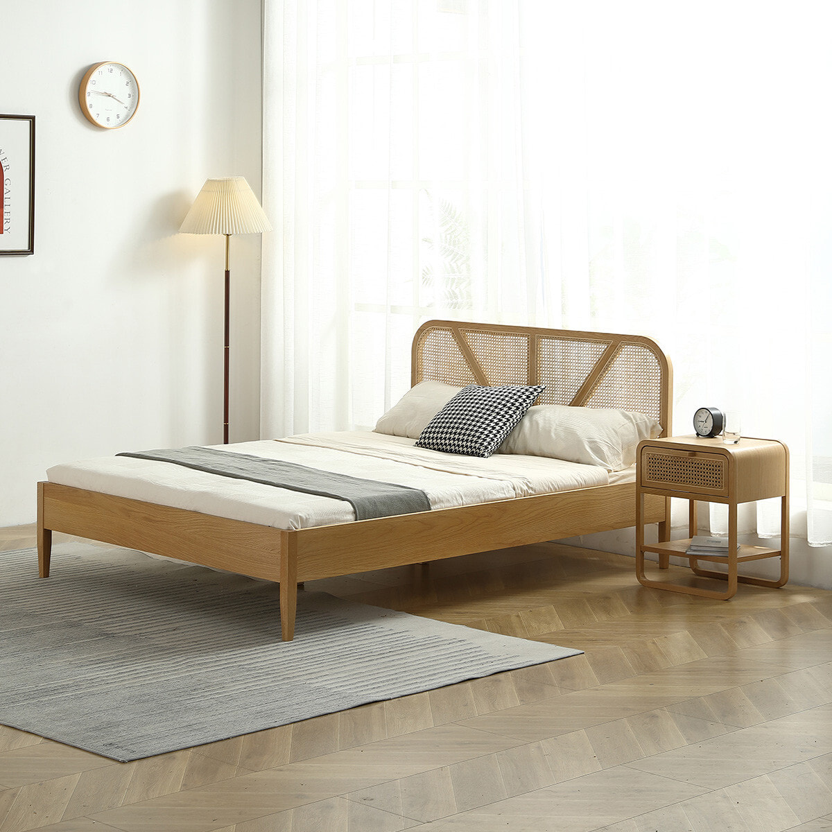 Pack lit en bois et cannage + Matelas mémoire de forme - LEONIE & MEMO HR