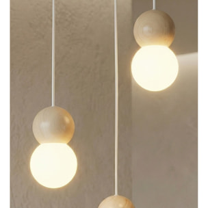 Lampada a sospensione LOOP in acciaio bianco e legno naturale