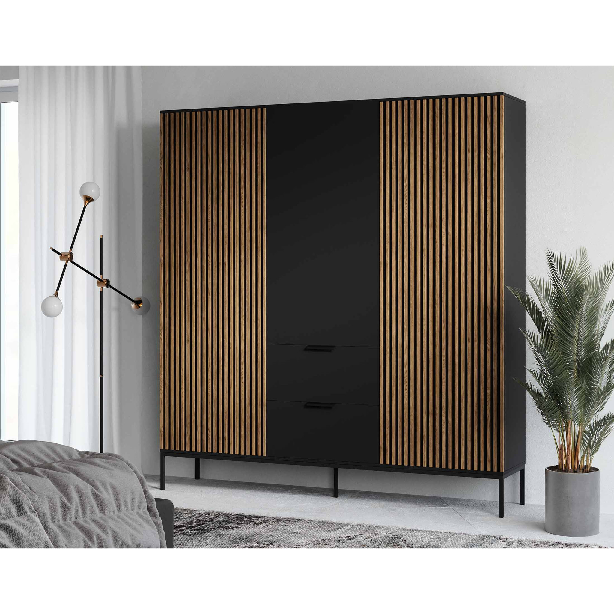 Savanna - armoire - effet bois et noir - 185x200 cm - Noir / Bois