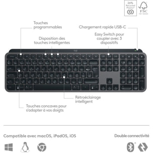 Clavier sans fil LOGITECH MX Keys S  Silencieux Graphite