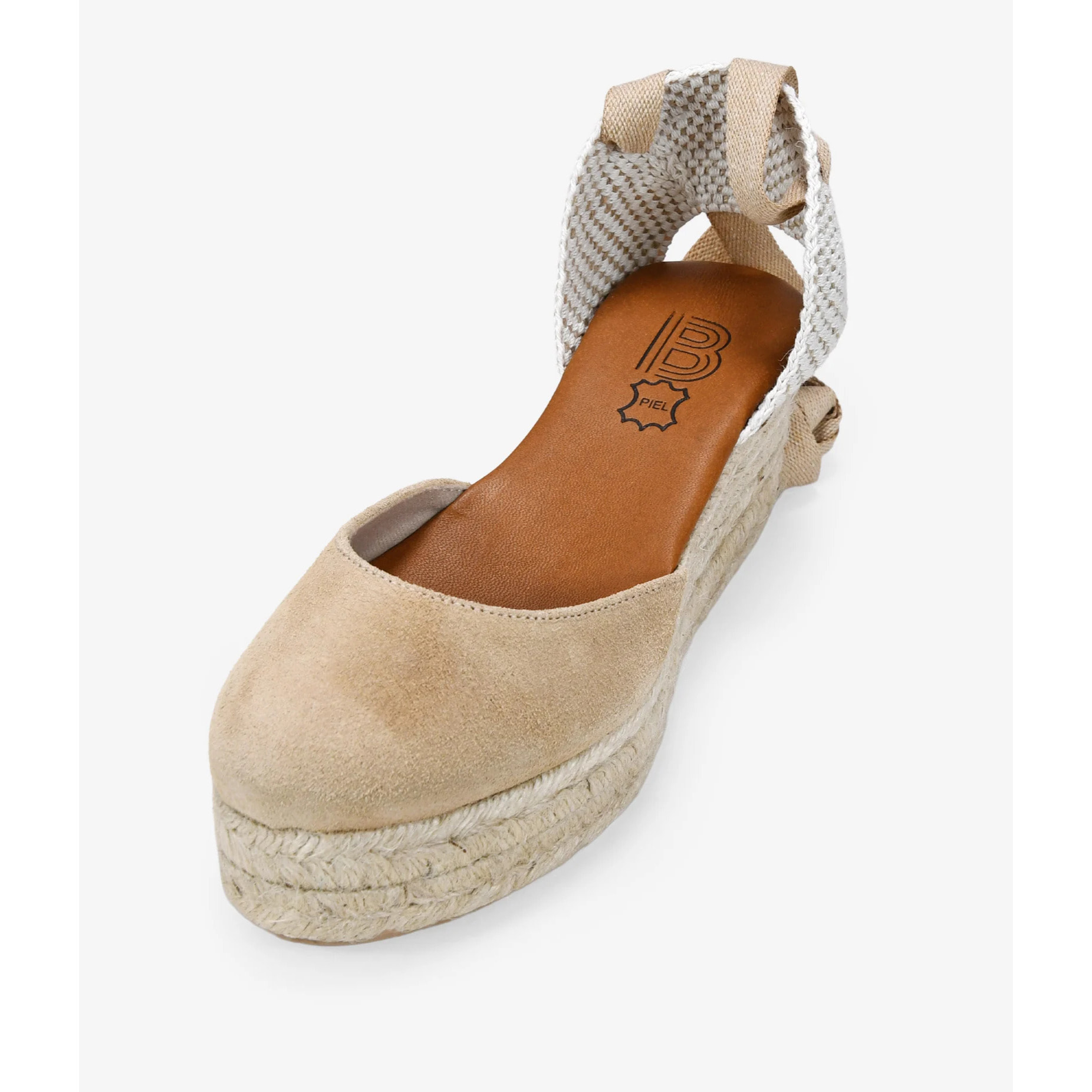 Alpargatas de cuña beige en piel con esparto