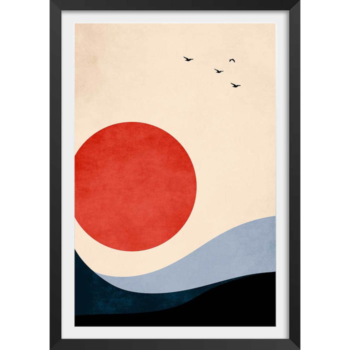 Affiche ""Memoire de vagues"" Affiche + cadre en bois - Noir