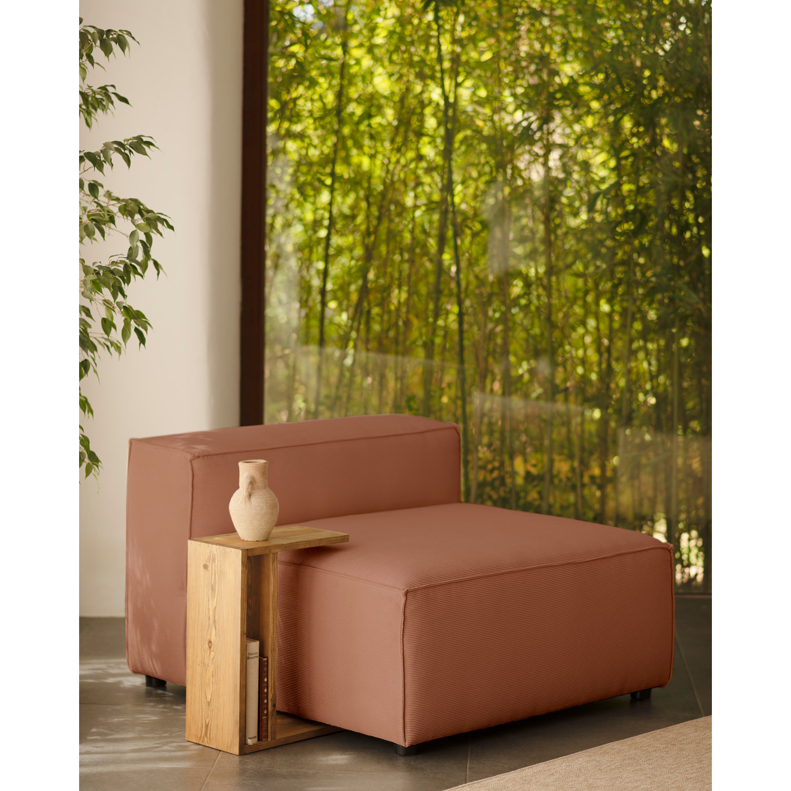 Fauteuil en velours côtelé couleur corail de 110x90cm Hauteur: 70 Longueur: 110 Largeur: 90
