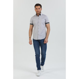 Camicia Uomo Manica Corta 2 Bottoni Button Down 7 Botto Popeline Stretch Unito Grigio