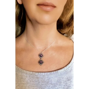 Conjunto reversible Collar y dos pares pendientes en plata 10µ y cristal SW Fuschia y Cristal