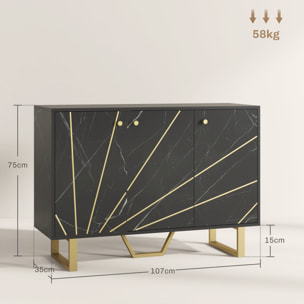 Aparador Moderno Aparador de Salón con 2 Puertas y Estante Ajustable Mueble Auxiliar para Salón con Efecto Mármol Antivuelco 107x35x75 cm Negro y Dorado