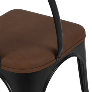 Lot de 2 chaises en métal noir et cuir synthétique marron - Charly