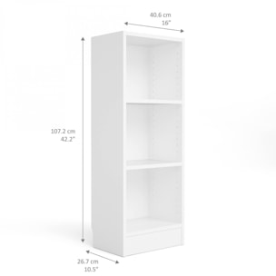 Libreria a tre ripiani, colore bianco, cm 40 x 107 x 26