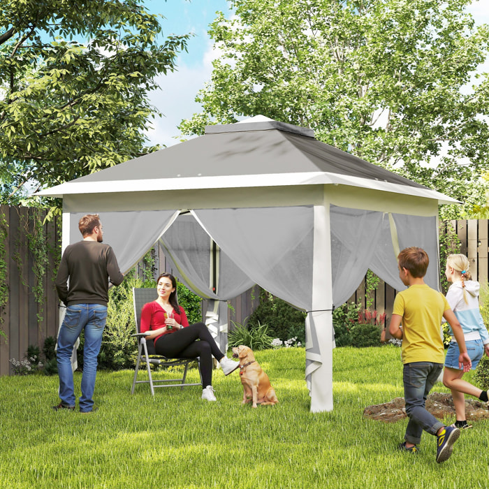 Carpa Plegable 3,3x3,3 m Pop-up, Cenador de Jardín con Altura Ajustable 3 Niveles, Doble Techo, 4 Mosquiteras Extraíbles y Bolsa Transporte, Impermeable, Anti-UV para Exterior, Fiestas, Gris