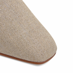 Alpargata plana Gilda en lino metalizado con cierre de lazo