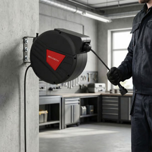 Denki 15 - Avvolgicavo Elettrico Automatico da Parete 15 m per esterno interno 250V Attacco Shuko in Polypropylene Nero