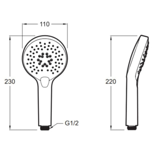 Pommeau de douche Metro 3 jets chromé + flexible