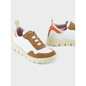 SLIP ON P05 DONNA IN NYLON E SUEDE BIANCO-BISCOTTO-ARANCIO