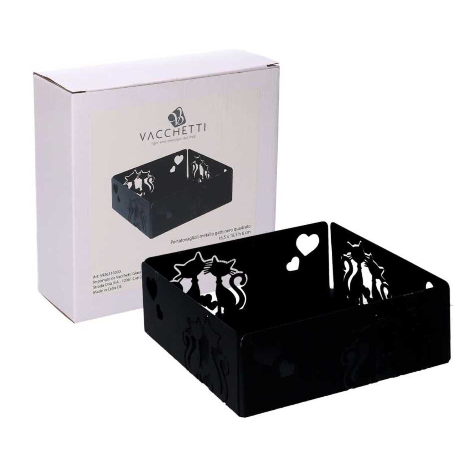 Portatovaglioli in metallo gatti nero quadrato cm16,5x16,5h6