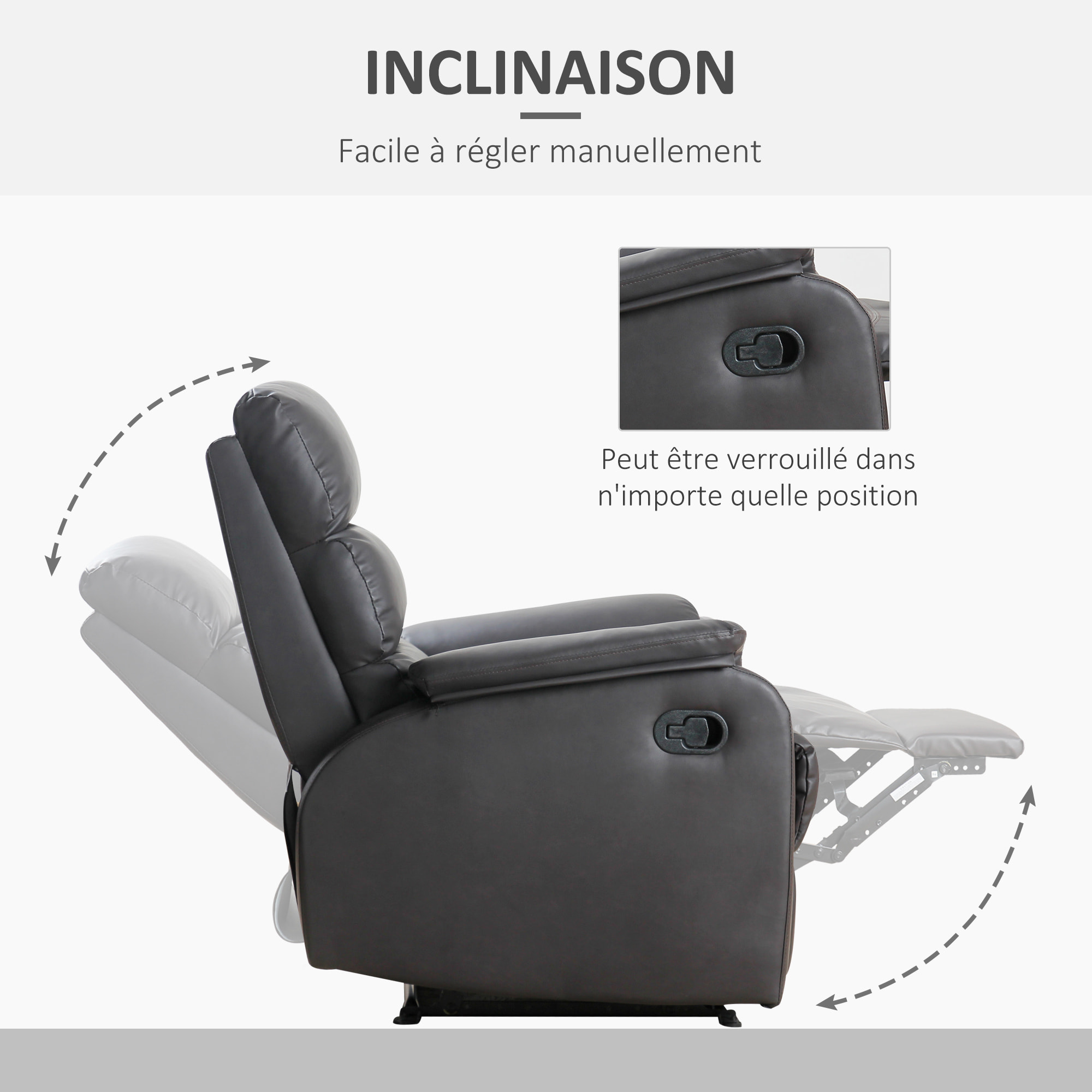 Fauteuil de relaxation inclinable avec repose-pied ajustable revêtement synthétique brun foncé