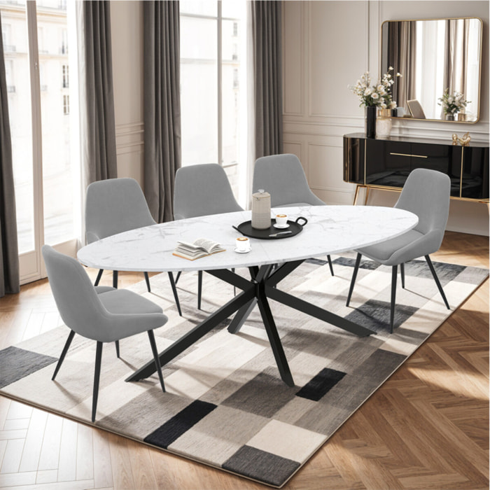 Table à manger ovale Céleste effet marbre blanc et noir 200cm