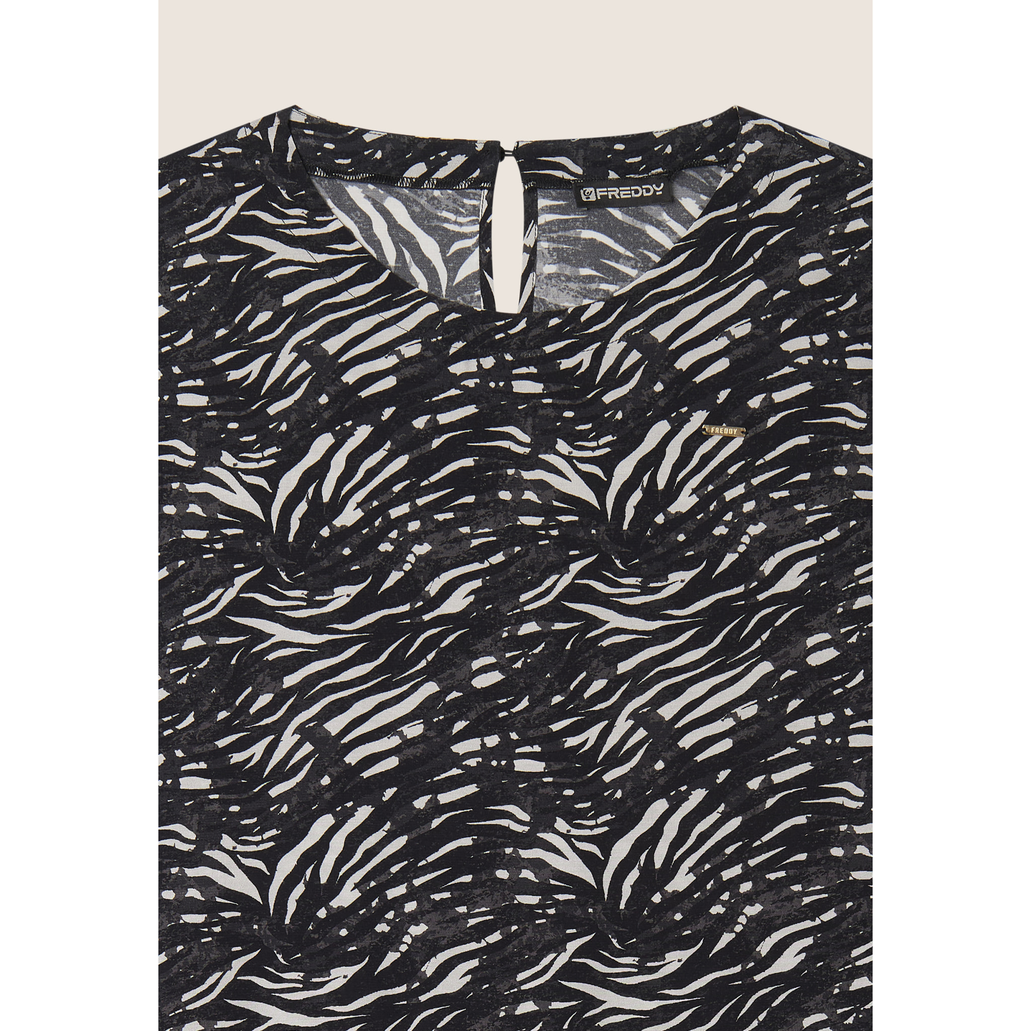 Vestito midi in viscosa animalier con maniche corte