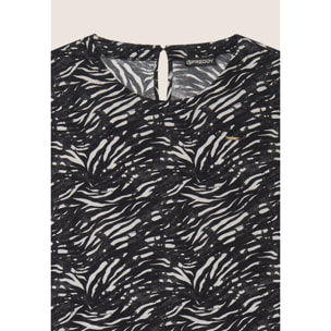 Vestito midi in viscosa animalier con maniche corte