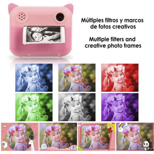 Fotocamera digitale da 12 megapixel per foto e video FullHD per bambini. Stampa istantanea delle tue foto preferite. Doppia fotocamera, per i selfie.