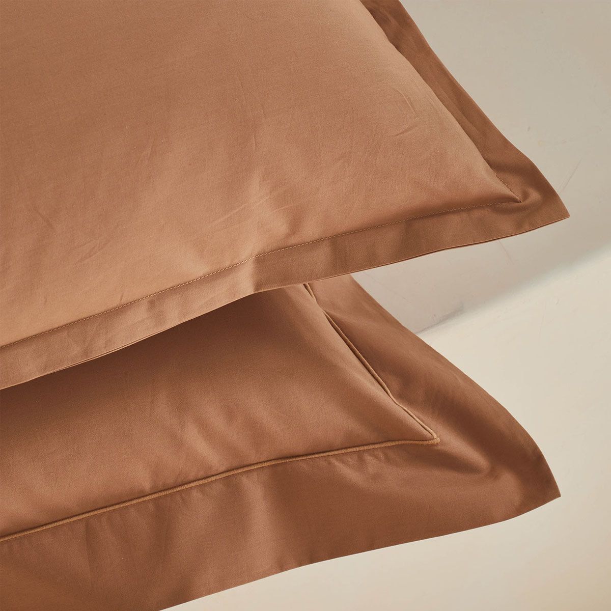 Taie d'oreiller unie en percale de coton, Made in France, ROYAL LINE , Beige Dune