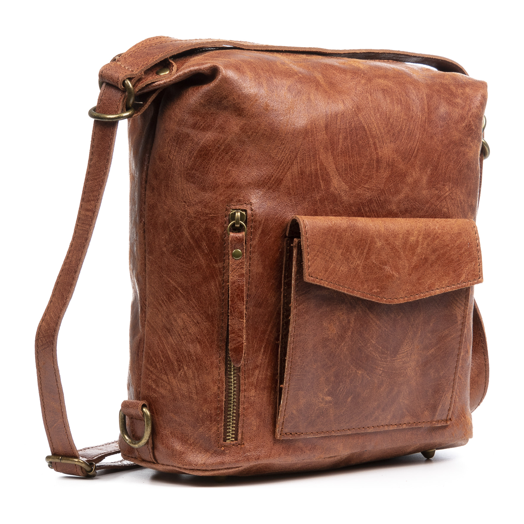 FIRENZE ARTEGIANI Borsa Zaino Donna Irene. Vera Pelle Scamosciata Stone Washed Made in Italy 31x13x32 Cm. Colore: pelle
