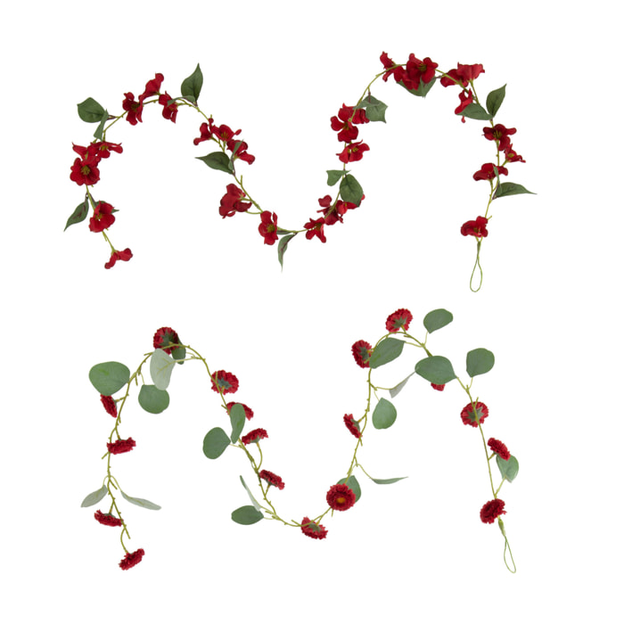 J-Line guirlande Fleurs + Feuilles - plastique - rouge/vert - 2 pcs