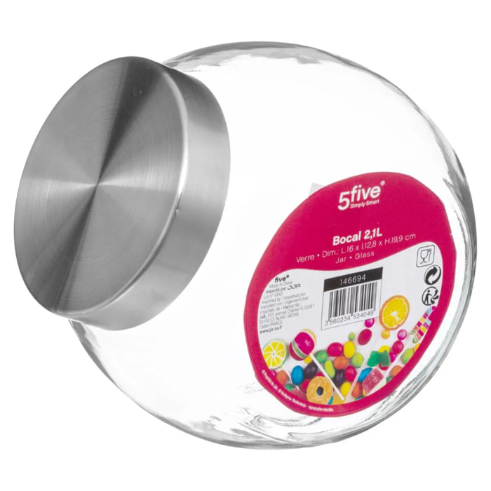 Bocal verre à bonbons couvercle inox 21L